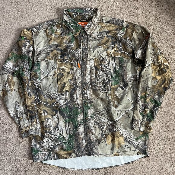 Drake Non-Typical Vented Long Sleeve Button Down Camo Hunting Mesh Mens Large